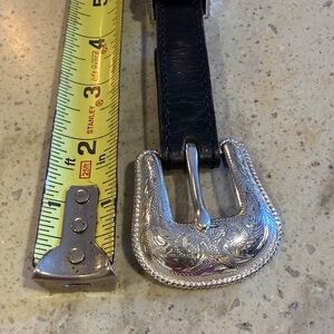 Silver Buckle Black Leather Belt